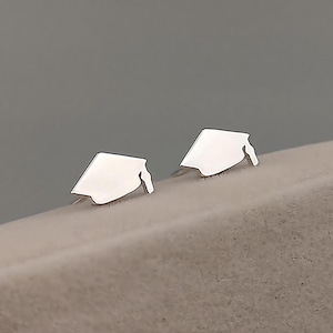 Graduation Cap Earrings Sterling Silver, Gold • Free Initial Engraving • Sleek or Satin Finish • Personalized Graduation Gifts