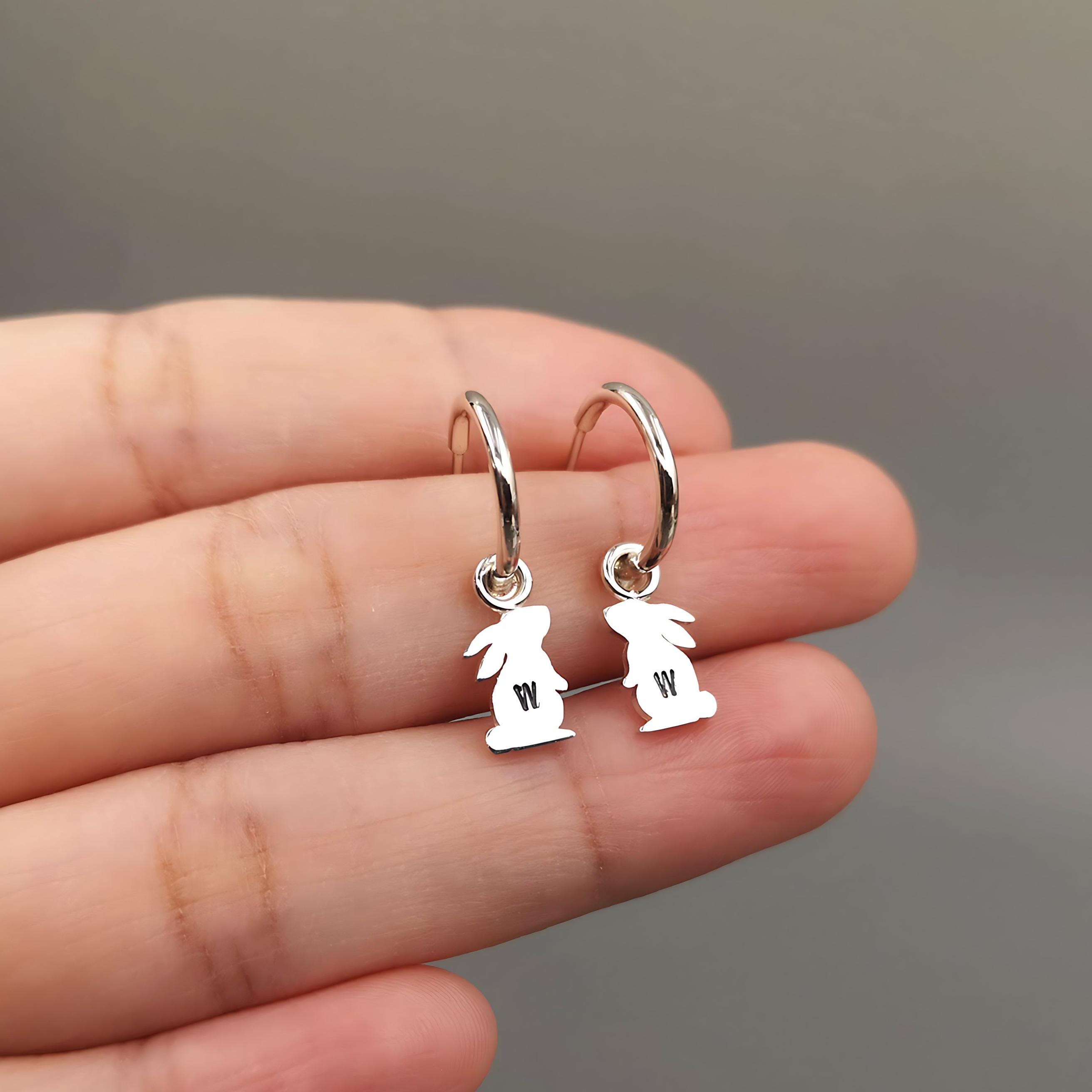 Bunny Hoop Earrings Sterling Silver, Gold • Free Engraving • Sleek or Satin  Finish • Multi-hoop Sizes • Personalized Animal Jewelry - Etsy