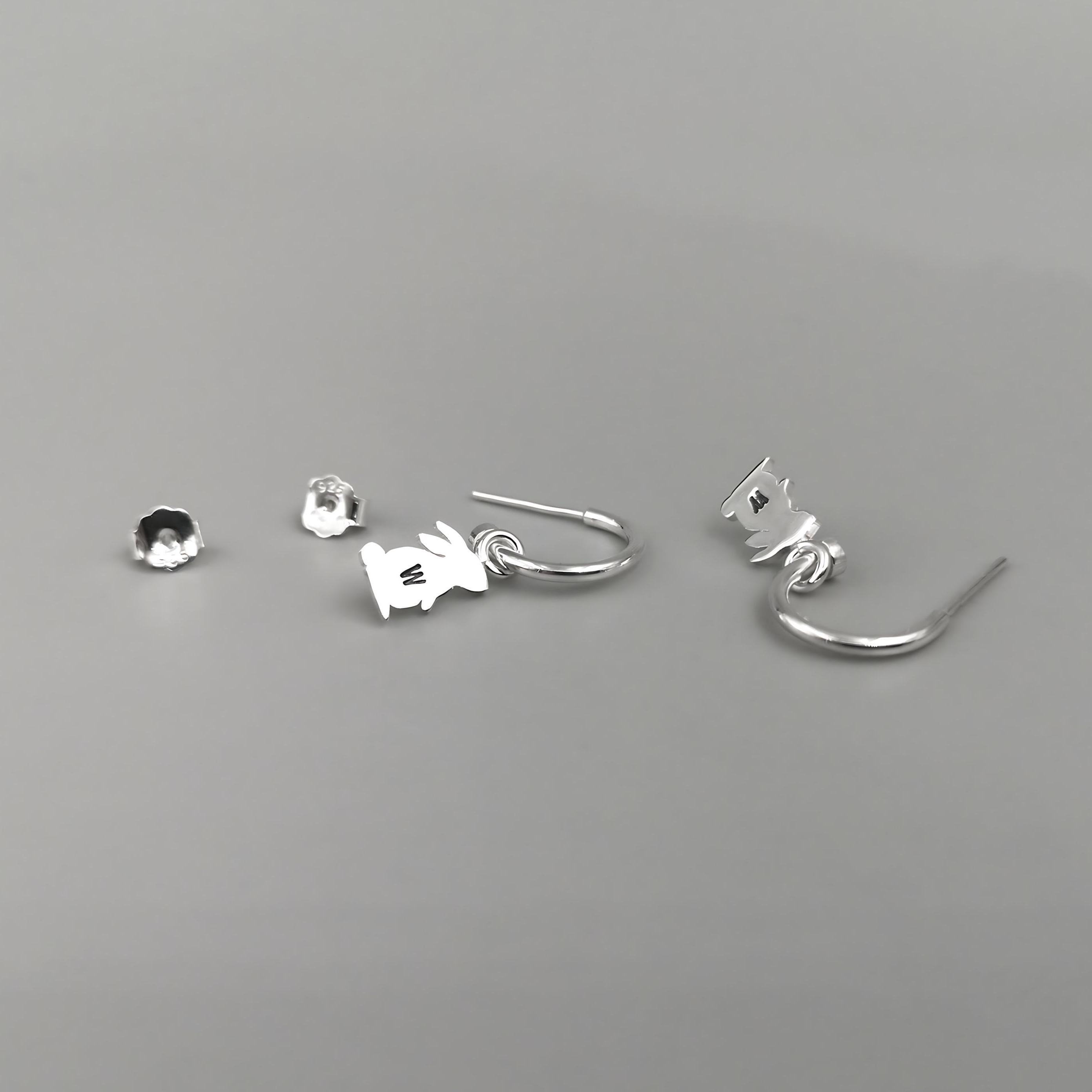 Bunny Hoop Earrings Sterling Silver, Gold • Free Engraving • Sleek or Satin  Finish • Multi-hoop Sizes • Personalized Animal Jewelry - Etsy