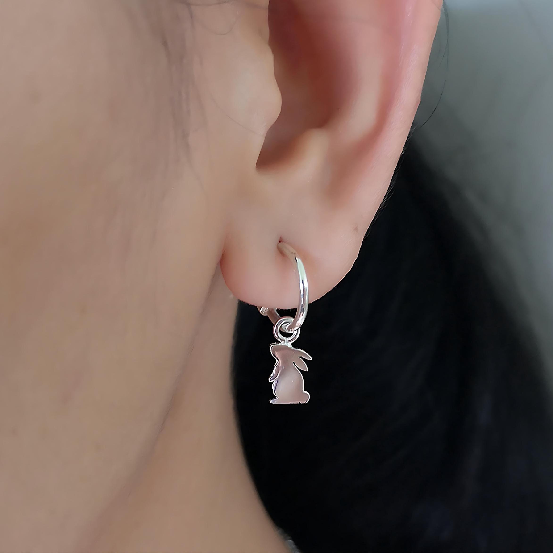 Bunny Hoop Earrings Sterling Silver, Gold • Free Engraving • Sleek or Satin  Finish • Multi-hoop Sizes • Personalized Animal Jewelry - Etsy UK