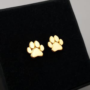 Paw Stud Earrings Gold, Sterling Silver • Push or Screw Back Earrings • Sleek or Satin Finish • Paw Print Jewelry • Gift For Pet Lovers