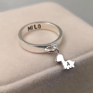 Brachiosaurus Dangle Ring Sterling Silver • Custom Dinosaur Ring • Dinosaur Jewelry • Brachiosaurus Themed Gifts • Personalized Jewelry