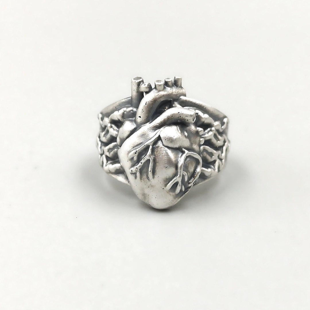 Anatomical Heart Ring Sterling Silver • Satin Oxidized Finish ...