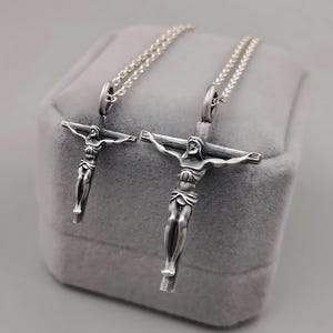 Catholic Crucifix Necklace Sterling Silver or Oxidized – Jesus on Cross Pendant in Two Sizes – Unisex Christian Gift - Religious Jewelry