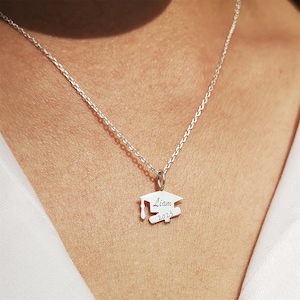 Graduation Cap Necklace Sterling Silver • Personalized Graduation Gifts • Sleek Or Satin Finish