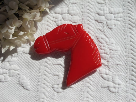 Brooch Pin Candy Apple Red Bakelite Carved Realist