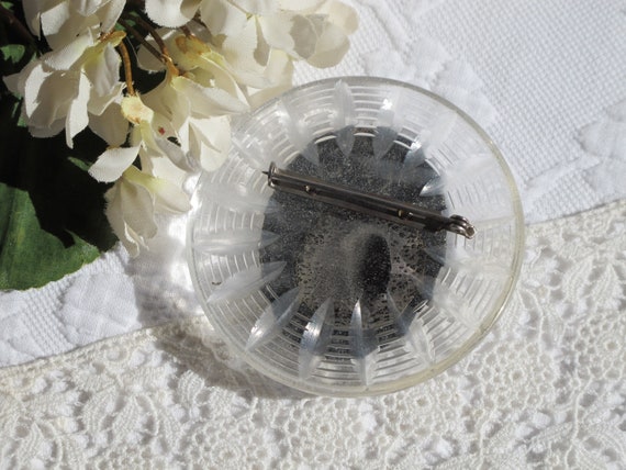 Brooch Pin Large Round Carved Clear Lucite with B… - image 5