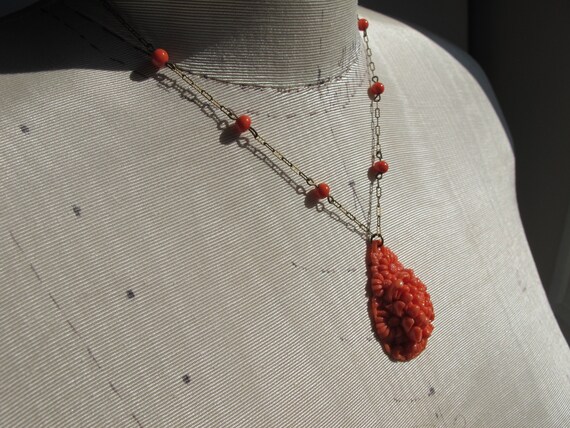 Necklace Pendant Intricately Molded Floral Coral … - image 2