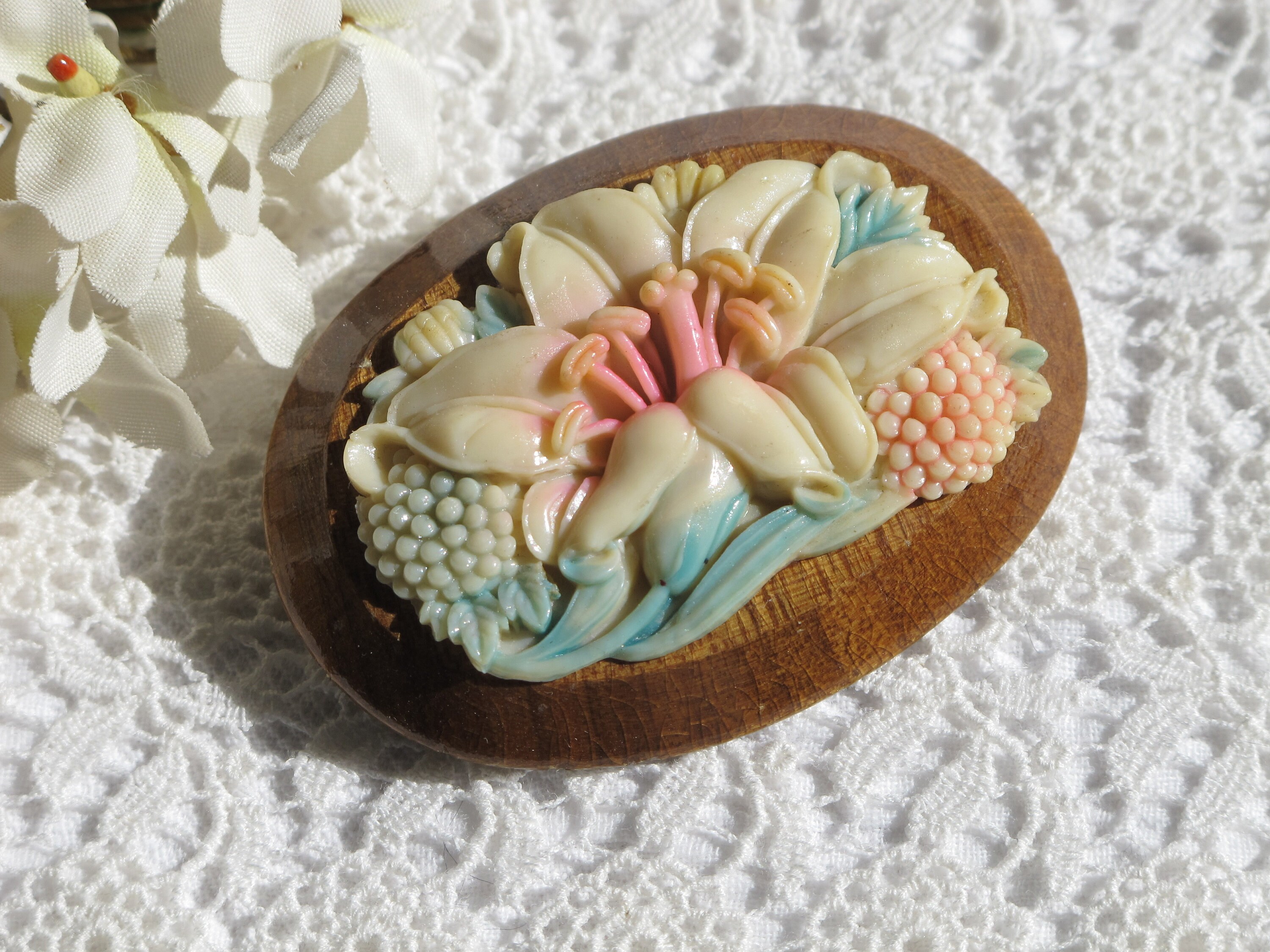 Extraordinary 1930s Haskell Wooden Bead Brooch - The Jewelry