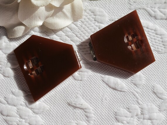 Buckle Two-Part Translucent Brown Bakelite Art De… - image 3