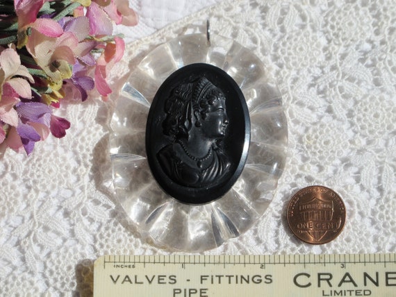 Pendant for Necklace Large Clear Carved Lucite Ov… - image 8