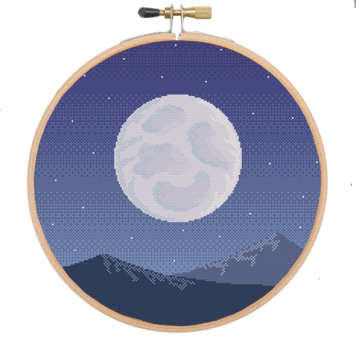 Full Moon Nature Lunar Cross stitch needlepoint kit Etsy