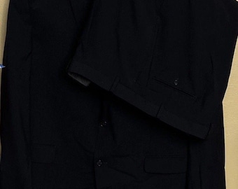 Calvin Klein Suit Jacket 50R Pants 45R Navy Blue Pinstripe 100% Wool 2 Button