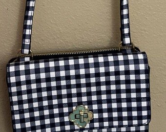 Crown & Ivy NWOT Blue Check Crossbody Wallet Purse Faux Leather Handbg