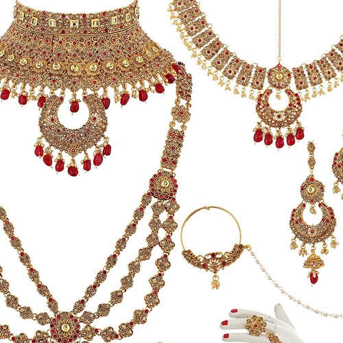 Indian Bridal Jewellery Traditional Bridal Golden Red - Etsy