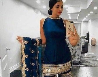 Designer Blue Georgette Sharara Suit Pakistani Salwar Kameez Wedding Party Wear Sharara Suit Salwar Suit For Women Palazzo Suit