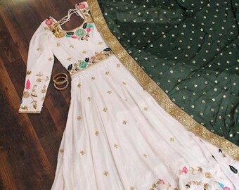 plain white anarkali suit