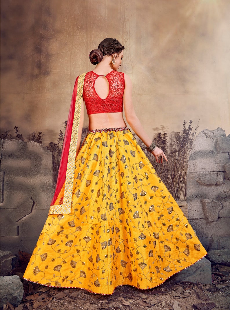 Designer Yellow Red Color Lehenga Choli Lehenga Choli For Women Lehenga Skirts Bollywood Inspired Lehenga Blouse Lehenga Choli Dupatta