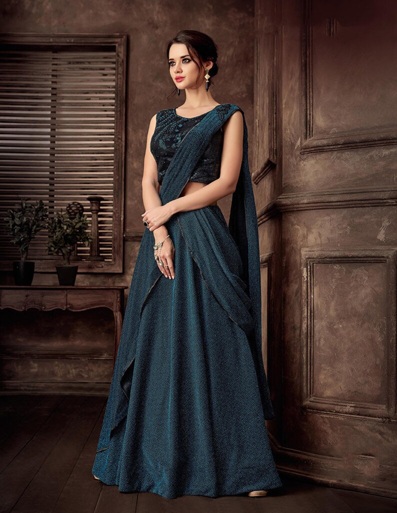 Party Wear Teal Blue Lycra Lehenga Choli Indian Reception Etsy