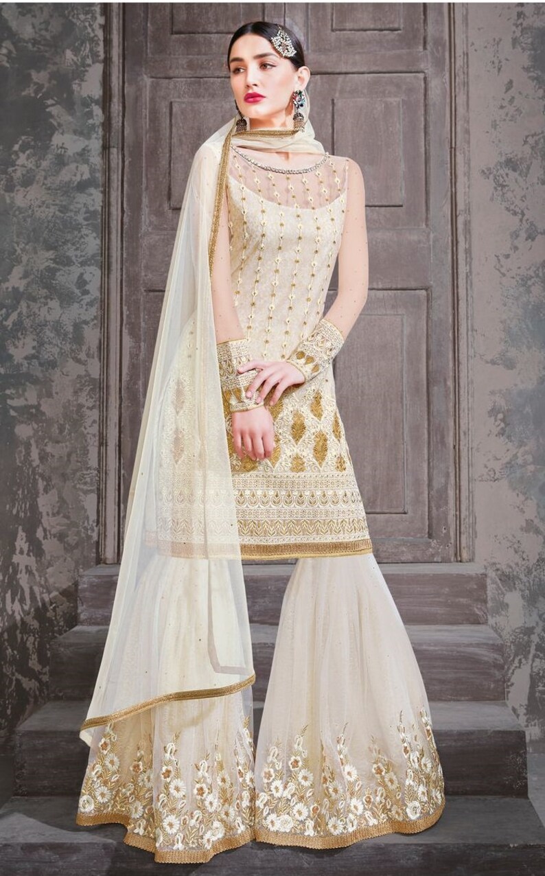 OffWhite Color Sharara Suit Heavy Embroidery Sharara Suit Etsy