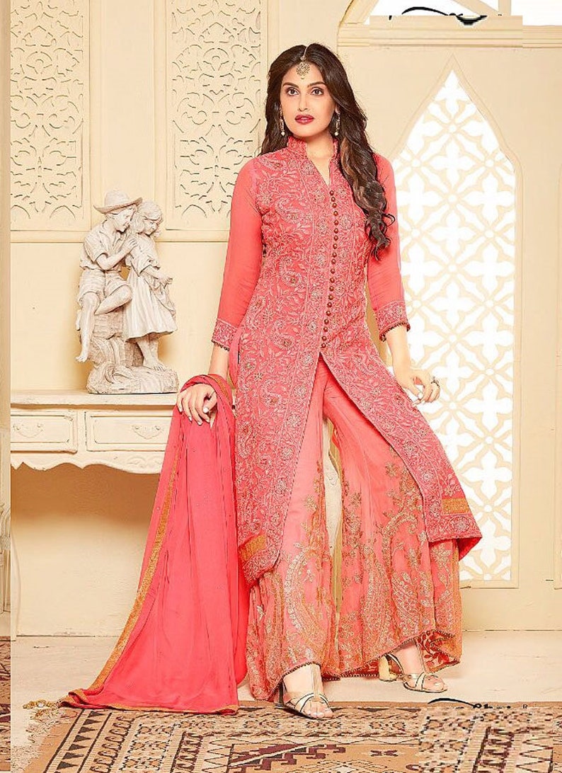 Designer Pink Chiffon Palazzo Suit Pakistani Wedding Dresses | Etsy
