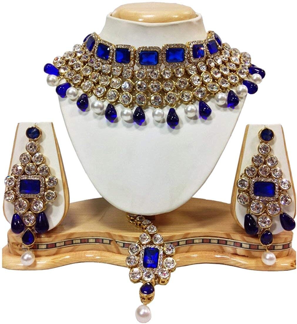 Blue Color Bridal Jewelry Set Kundan 