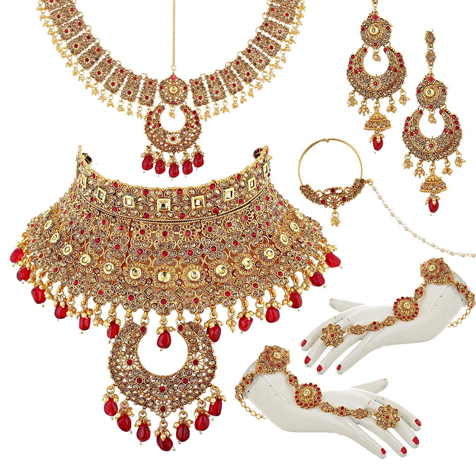Indian Bridal Jewellery Traditional Bridal Golden Red Etsy