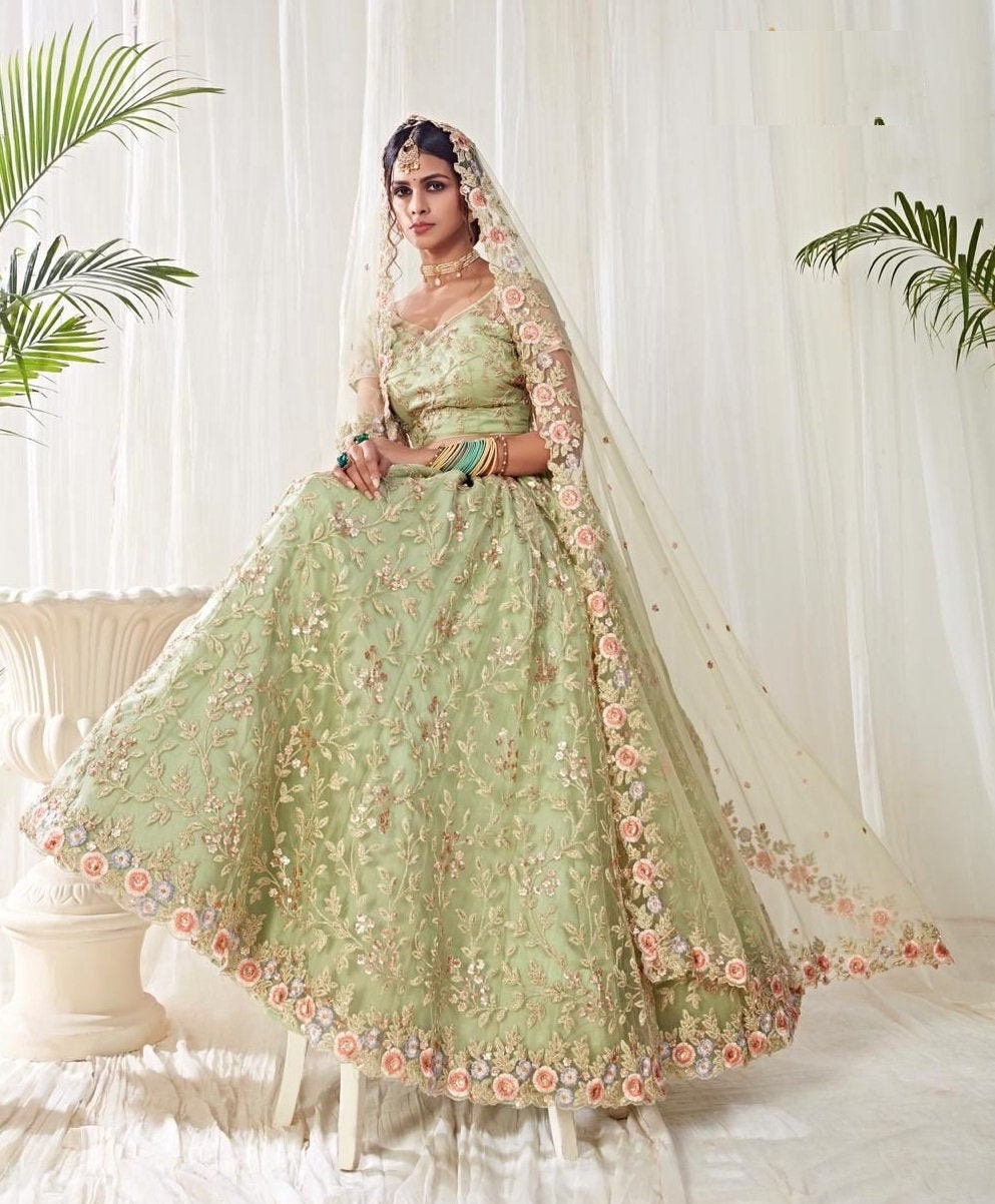 Indian Bridesmaid Dress Light Green Net ...