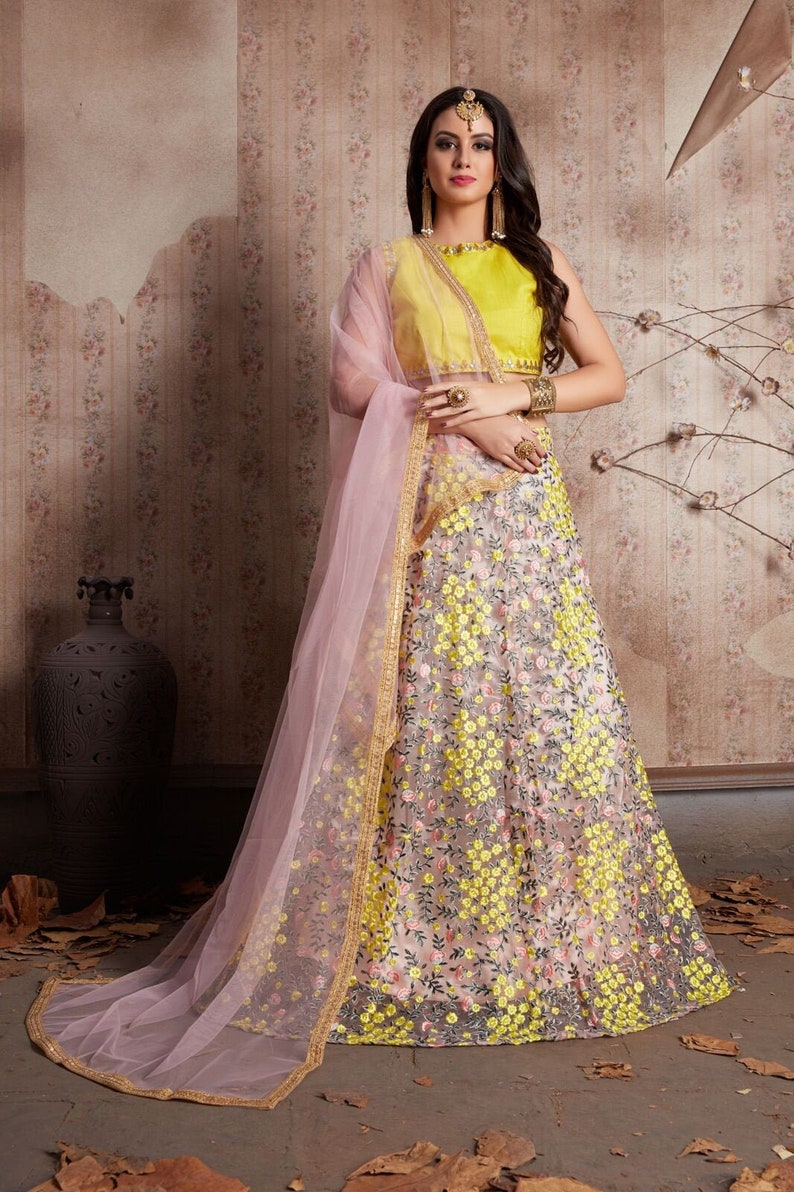 Elegant Party Wear Floral Net Lehenga Choli Latest Designer Net Lehenga Choli With Silk Blouse Net Lehenga