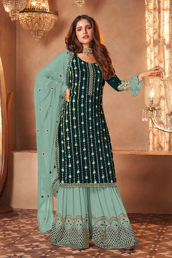 Ladies Printed Readymade Indian pakistani asian suit churidar and scarf Maxi 