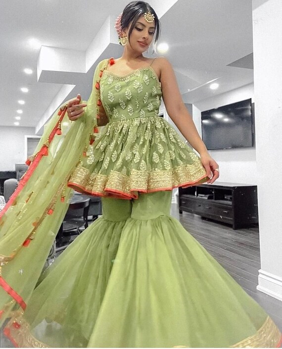 Light green sharara suit Clearance