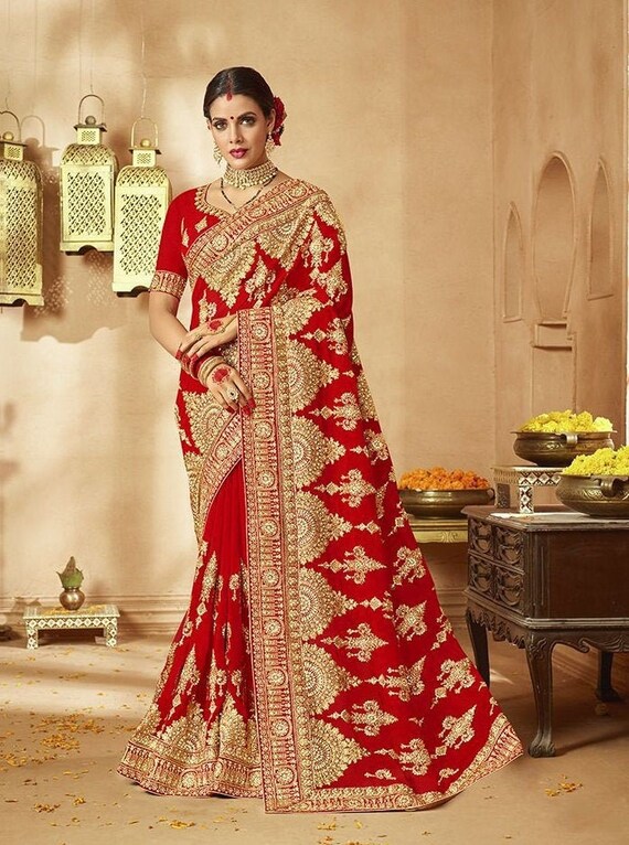 red wedding saree