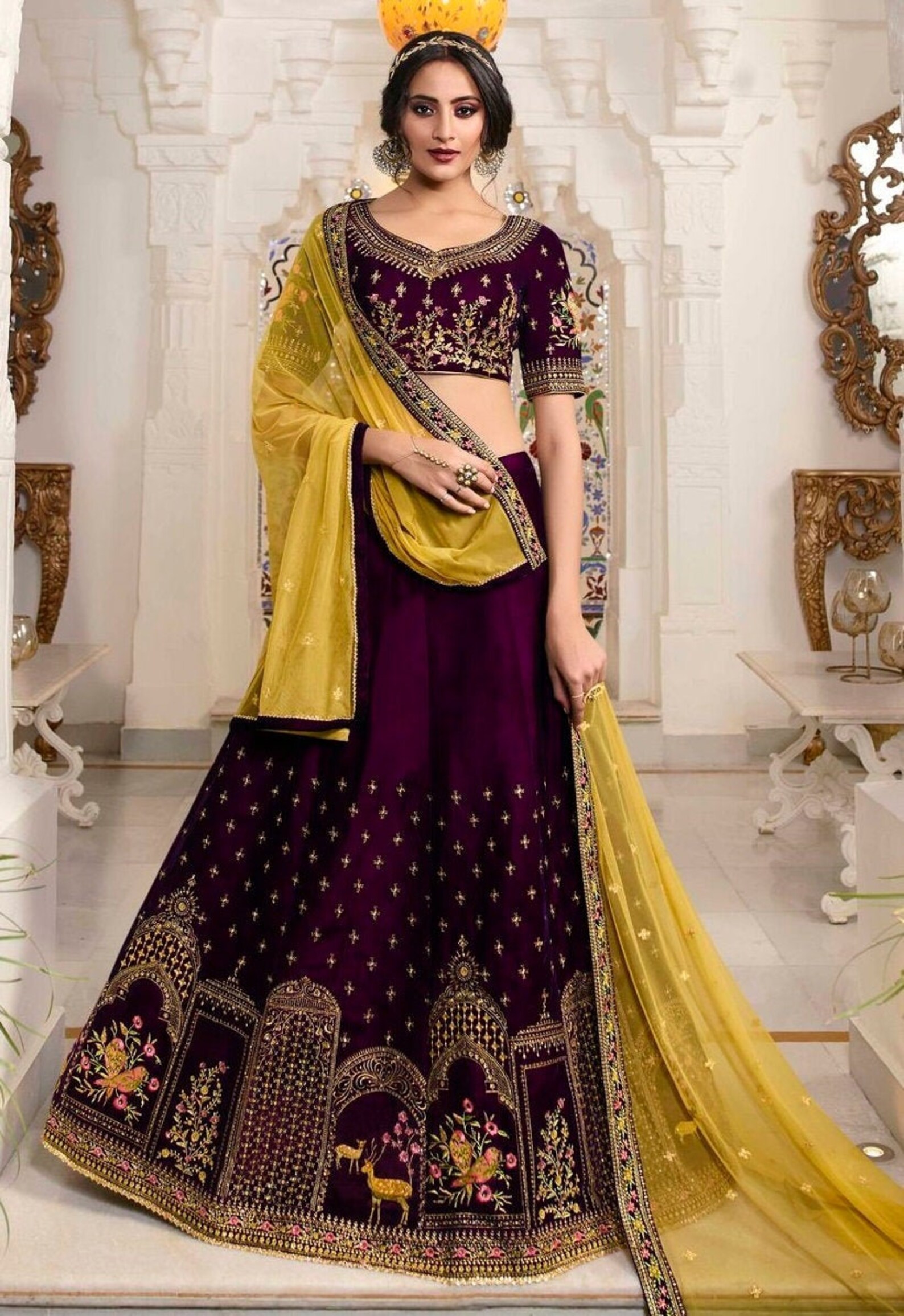Wine Color Bridal Lehenga Choli Velvet Lehenga Choli Designer Etsy
