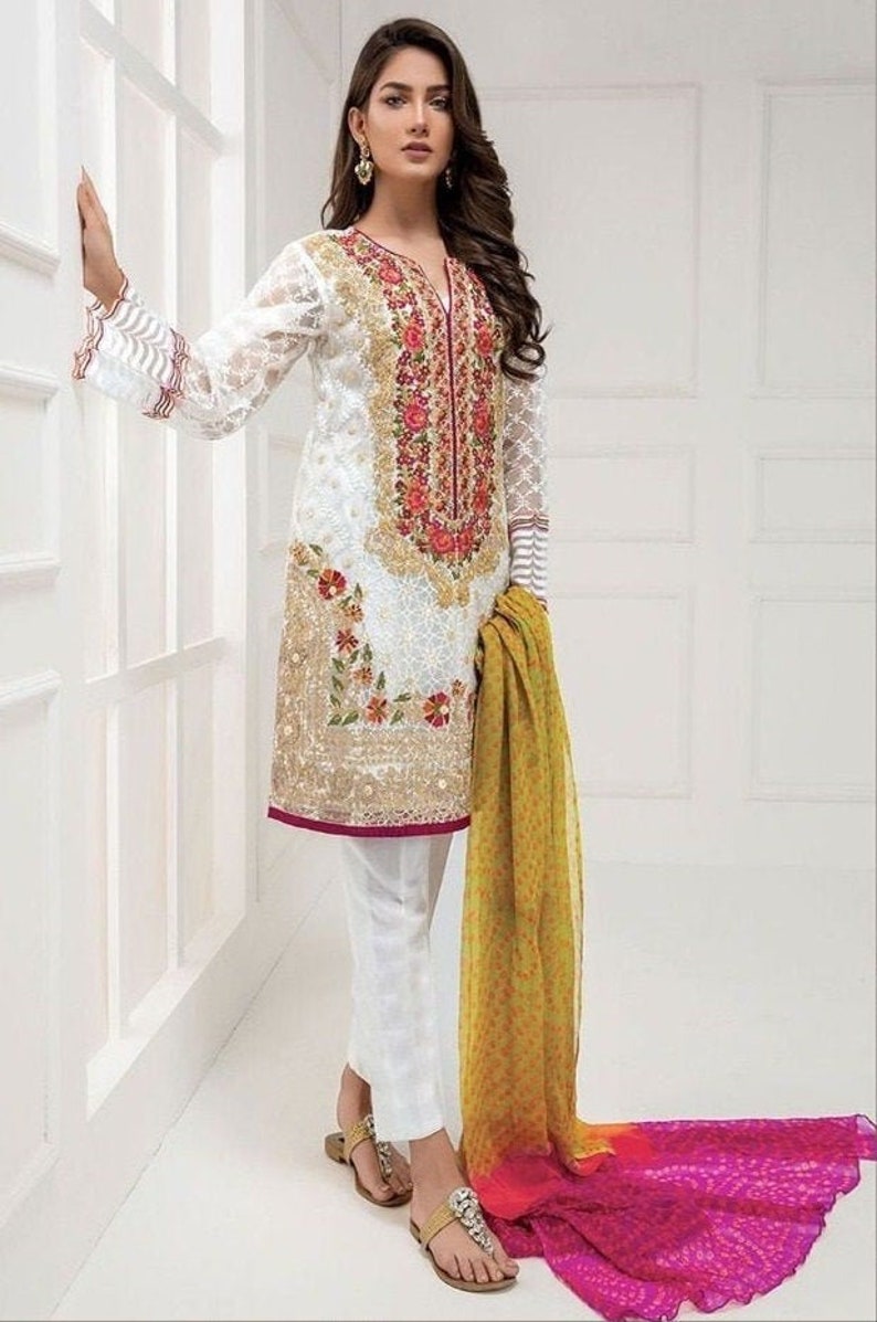 White Floral Salwar Suit Pakistani Salwar Kameez Organza | Etsy