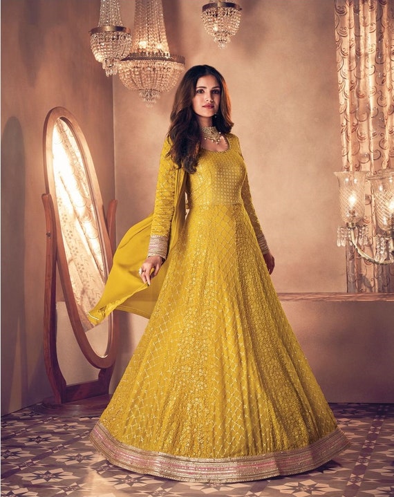 Yellow Anarkali Suit Indian Wedding 