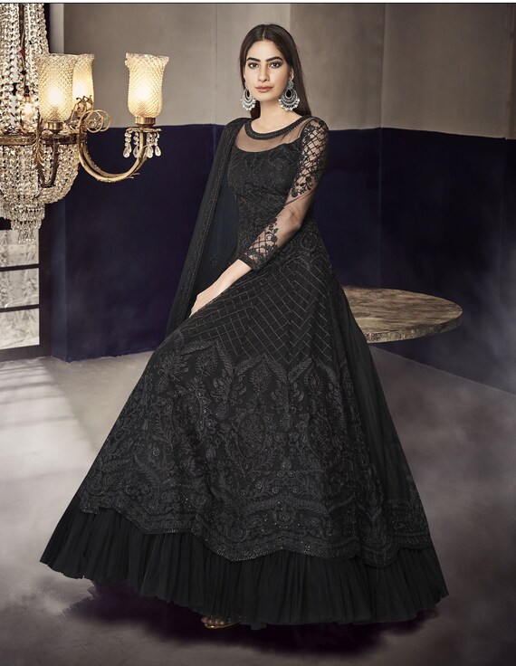 black floor length suit