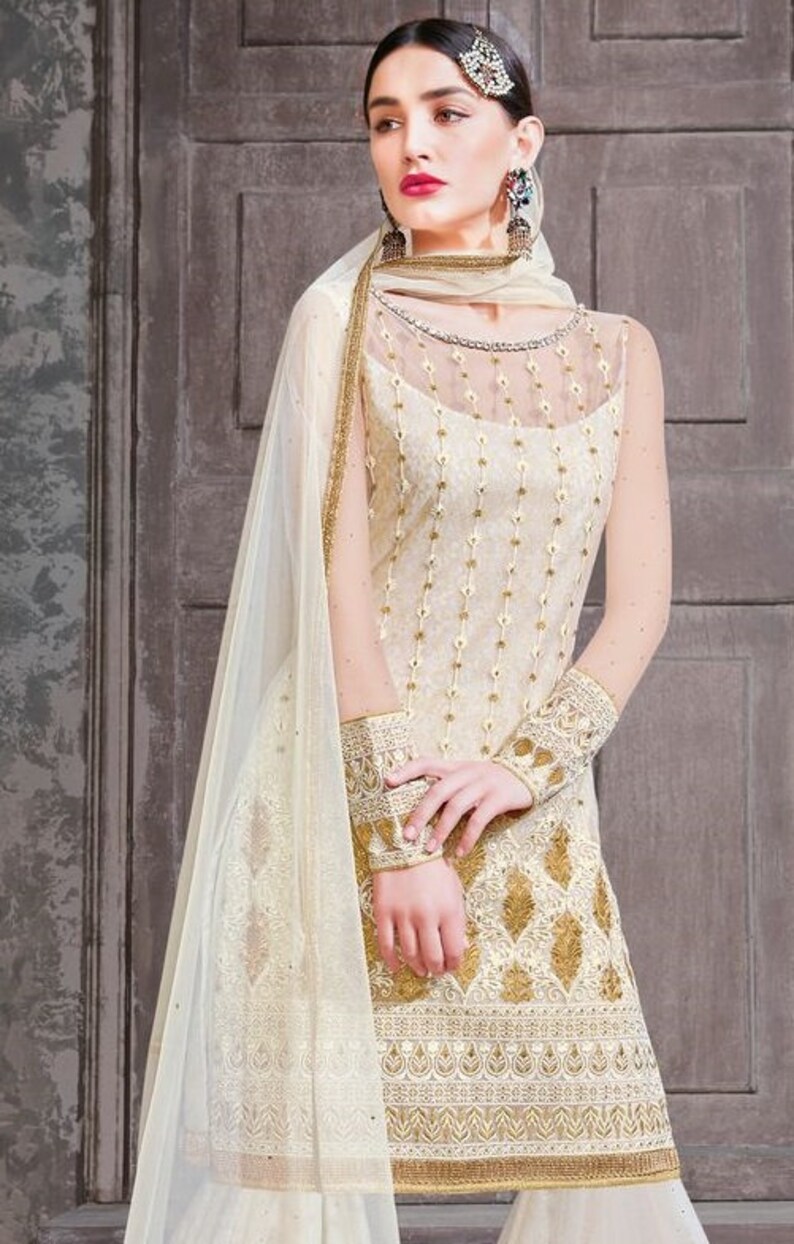Off-White Color Sharara Suit Heavy Embroidery Sharara Suit | Etsy