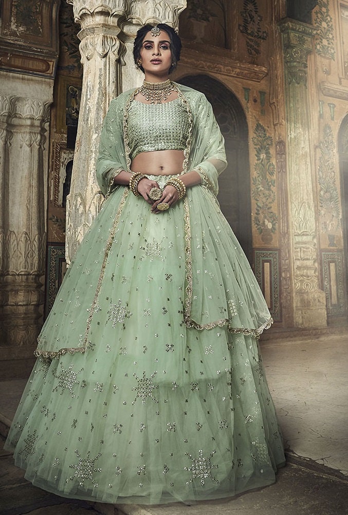 Exclusive Beautiful Pastel Green Color Lehenga Choli Heavy Etsy Uk
