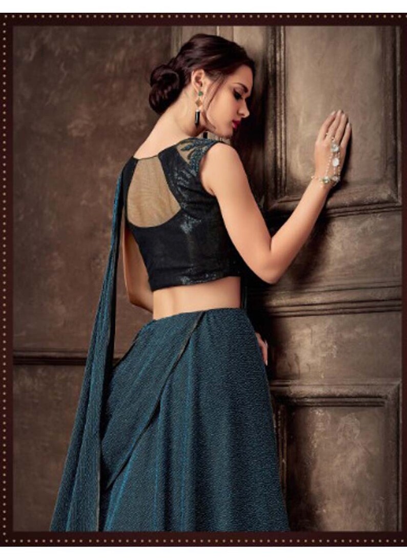 Party Wear Teal Blue Lycra Lehenga Choli Indian Reception Wear Lehenga Choli