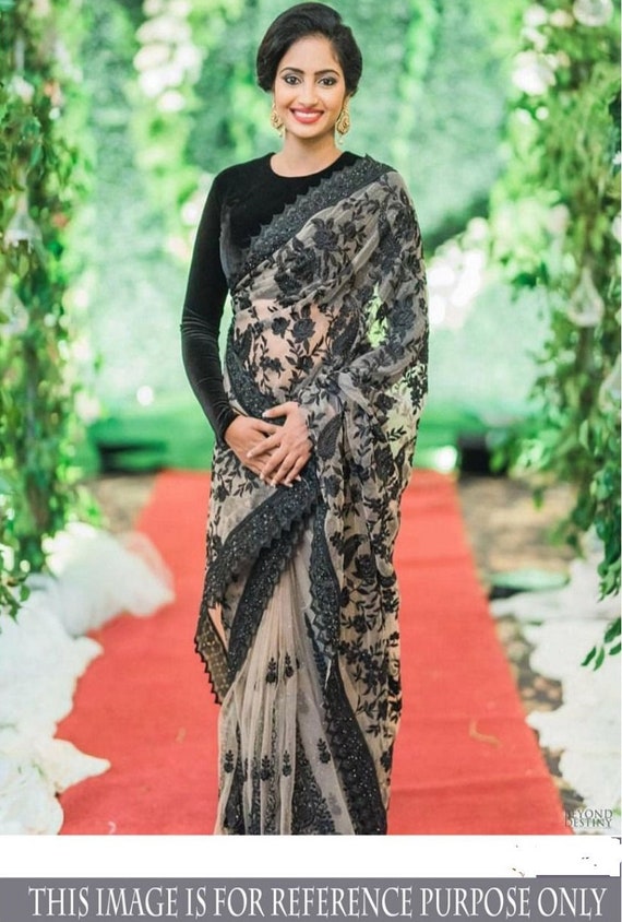 black net saree party wear