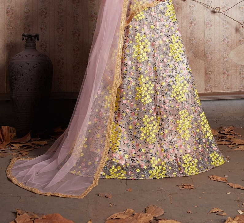 Elegant Party Wear Floral Net Lehenga Choli Latest Designer Net Lehenga Choli With Silk Blouse Net Lehenga