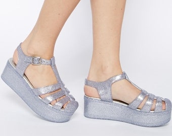 glitter jelly platform sandals