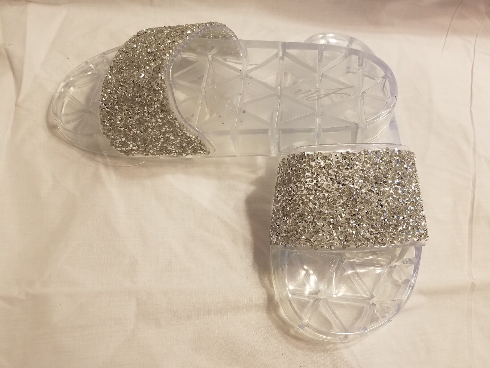 Silver Glitter Slides Etsy