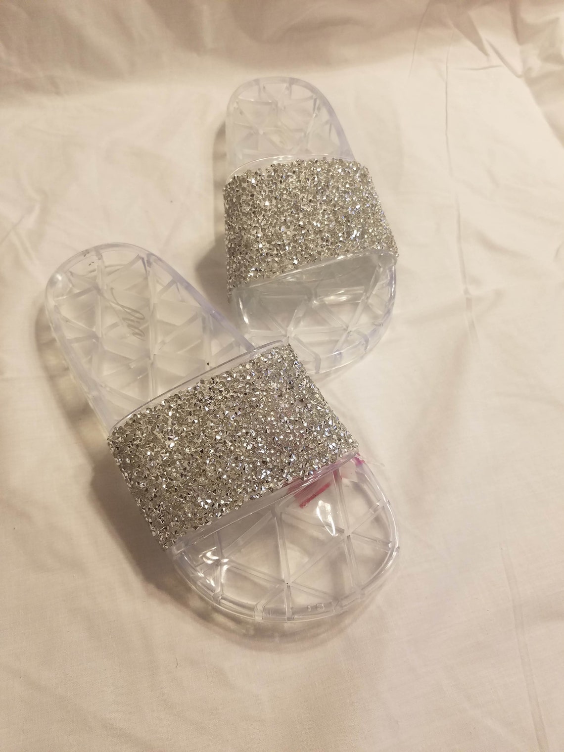 Silver Glitter Slides Etsy