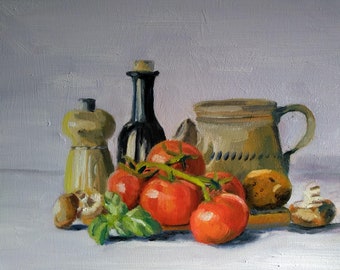 Tomatoes and Oils Still Life in Oil Paint