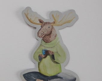 Moose Magnet - Moose Drinking Coffee - Moose with a Mocha
