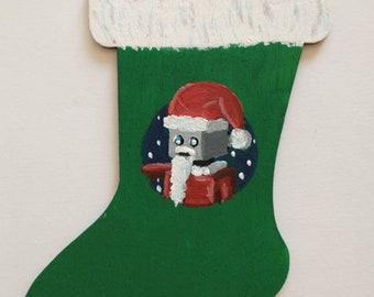 Christmas Tree Ornament - Robot Santa Stocking - Hand-painted Christmas Ornament - Stocking Ornament - Santa Christmas Ornament - Robot