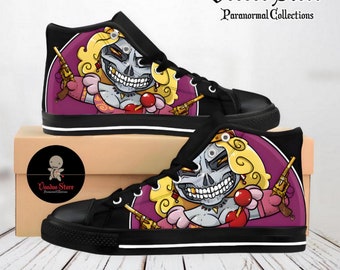 Men's, women's shoes from horror movies, high-top sneakers custom-made from cartoons, comics, fun Voodoo Doll Princess prints on shoes