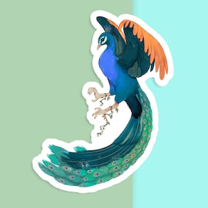Sticker vinyle découpé à la main - paon avec lierre - blanc mat - sticker décoratif - oeuvre d'art esthétique oiseau - dessin paon - art pour ordinateur portable