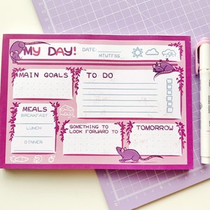 A5 Daily Planner Notepad | Cute Rat Organisation | To Do | Pet Ratty Illustration | Tearaway Paper | 50 Sheets | Adorable Ratties Stationery